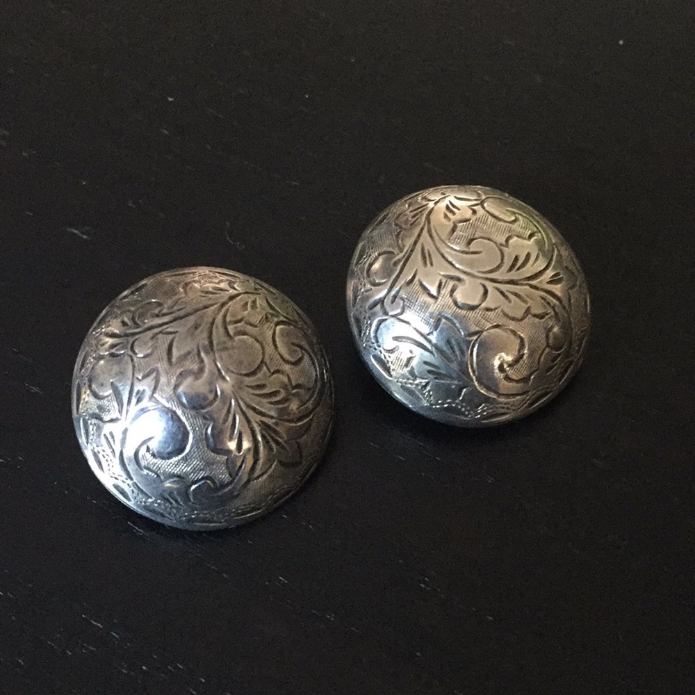 Vintage Sterling Silver Button Clip-On Earrings